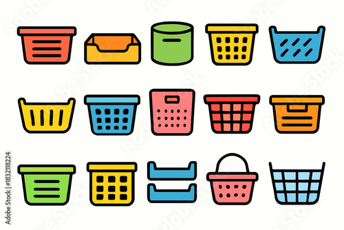 Colorful assortment of baskets and containers for storage and organization