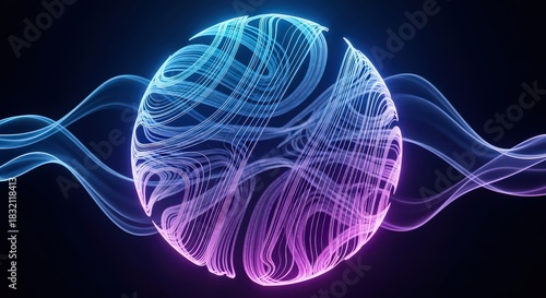 Abstract digital brain sculpture with neon wave patterns representing neural activity and futuristic technology