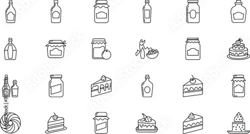 Collection of hand drawn food and drink icons in a doodle style