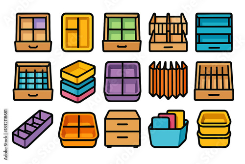 Colorful drawer and box organizers collection for efficient storage solutions