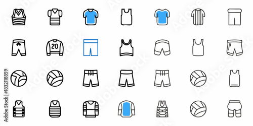 Collection of sports clothing and equipment icons in a grid layout