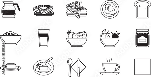 Breakfast Food Icons A Collection of Common Breakfast Items.