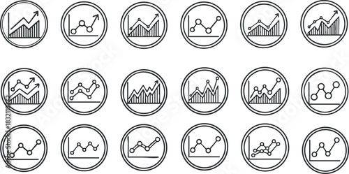 A collection of line graph and chart icons in minimalist vector style, ideal for data visualization and business presentations
