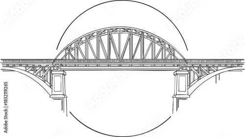 A detailed outline illustration of a bridge in minimalist vector style, ideal for architectural design projects
