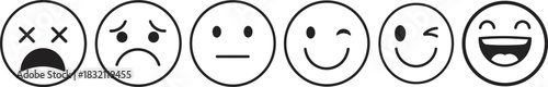 Customer satisfaction survey feedback emoticons. range of feelings from unhappy to very happy face icons set. mood assessment. Vector