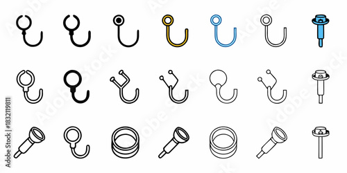 Collection of medical instrument icons including stethoscopes and flashlights in various styles
