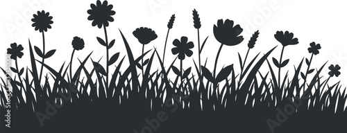 A collection of floral silhouettes featuring various flowers and grass in a minimalist black vector style, ideal for nature-themed designs