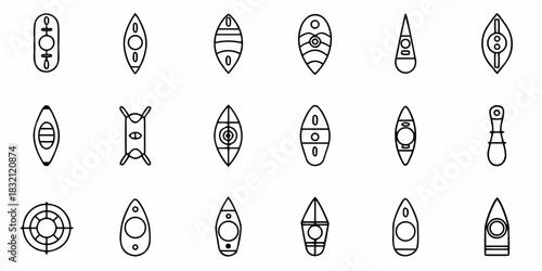 Collection of outline icons representing various kayak and canoe designs