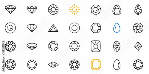 Collection of various gemstone and diamond icons with simple line art style