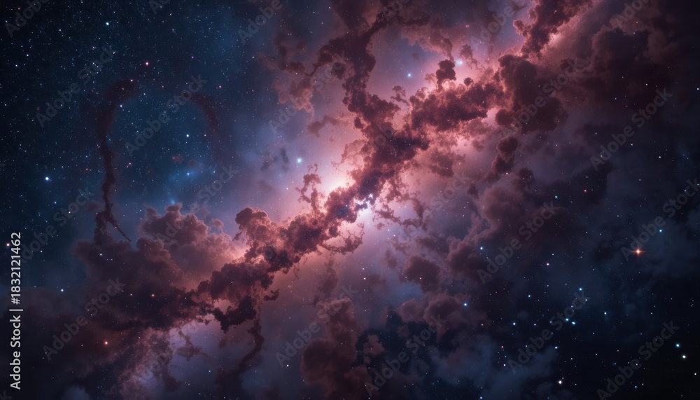 Fototapeta premium A stunning cosmic scene featuring vibrant nebulae and stars, showcasing the beauty of the universe's vastness and colorful formations.