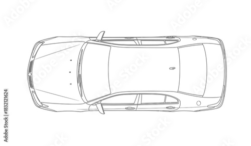 Overhead view of a car with open roof and visible interior presented in a clean minimalist silhouette style perfect for automotive designs silhouette