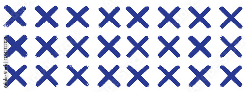 Red cross mark brush line in various style. Hand brush X marks, cancel, wrong, and close icon element vector illustration. Marker grunge sketch style cross symbols and reject checkboxes collection