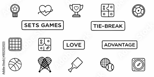 Collection of hand drawn icons representing various sports games and concepts