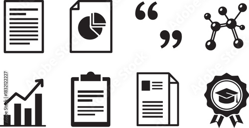 Collection of Business and Academic Icons Representing Data and Achievement.