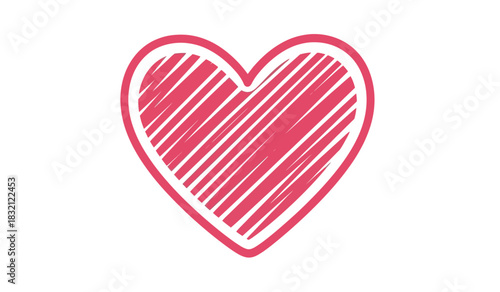 Stylized red heart with scribbled lines inside on white background expressing love and affection in a simple hand drawn silhouette style silhouette