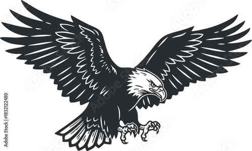 A stylized eagle in black and white outline vector style, perfect for logos and nature-themed designs