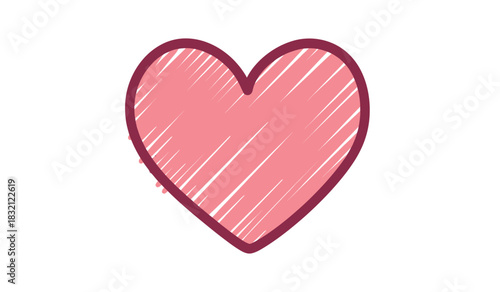 Pink heart with scribble texture on white background romantic symbol of love and affection simple valentine s day icon silhouette