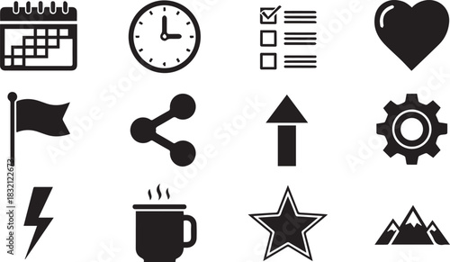 Collection of Essential Icons for Diverse Applications and Interfaces.