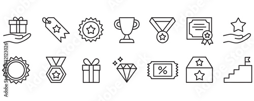 Unlock success with these modern achievement icons featuring rewards, prizes, and recognition for your next professional design project