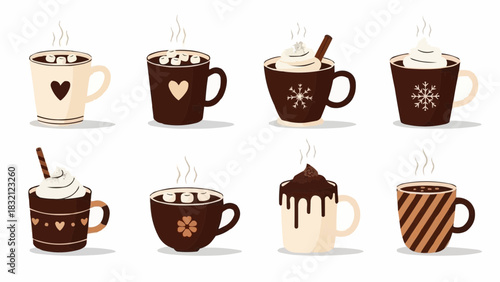 Coffee cup icons set featuring espresso, cappuccino, and tea, perfect for beverage cafe design or logo illustration