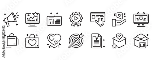 Boost your online brand with this stunning collection of modern marketing icons, perfect for promoting your business and engaging customers beautifully
