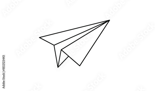 Simple paper airplane illustration in black and white minimalist design for childhood dreams and creative projects silhouette