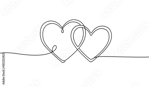 Minimalist continuous line drawing of two intertwined hearts symbolizing love and connection featuring a clean and simple aesthetic in a silhouette style silhouette