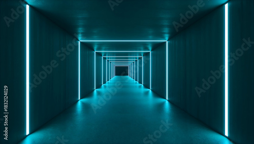 Fototapeta Naklejka Na Ścianę i Meble -  Futuristic tunnel with neon lights and a sense of depth and perspective