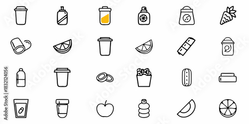 Collection of simple outline icons representing food and drink items