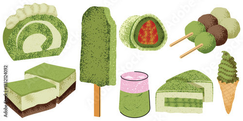 Variety of Japanese Matcha Desserts and Sweet