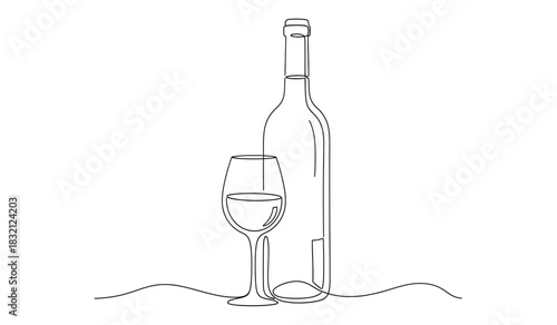 Elegant wine bottle and glass outline in minimalist style a simple and refined design for wine lovers and connoisseurs silhouette
