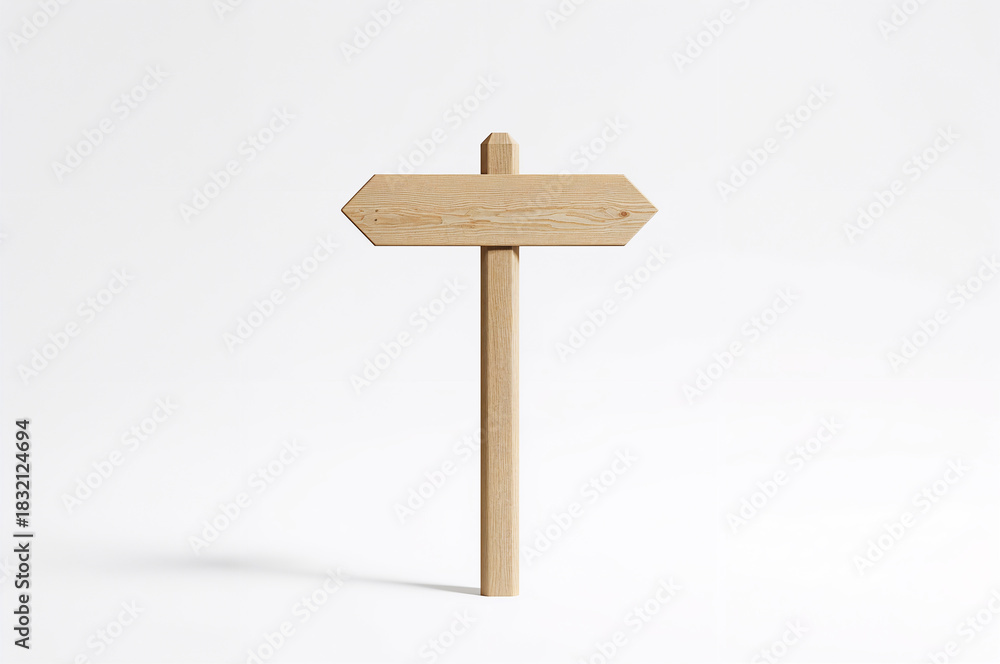 Naklejka premium Simple wooden directional signpost on a white background