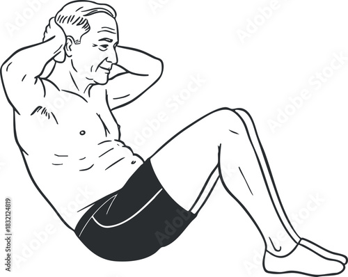 A man performing sit-ups in a minimalist black outline vector style, ideal for fitness and health-related projects