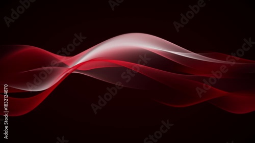 Seamless loop animation of red and white translucent waves drifting smoothly on a dark background. Elegant screensaver creating a soft motion effect with gentle curves and glowing shapes. 4K 60fps