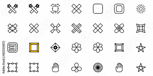 Collection of abstract geometric icons and symbols in a grid layout