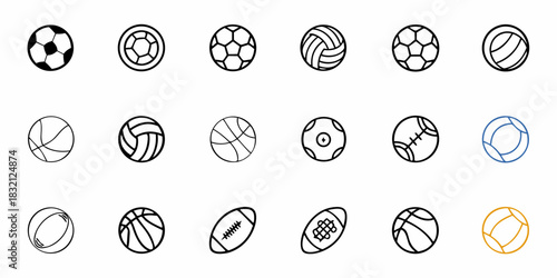 Collection of diverse sports balls icons in a clean outline style