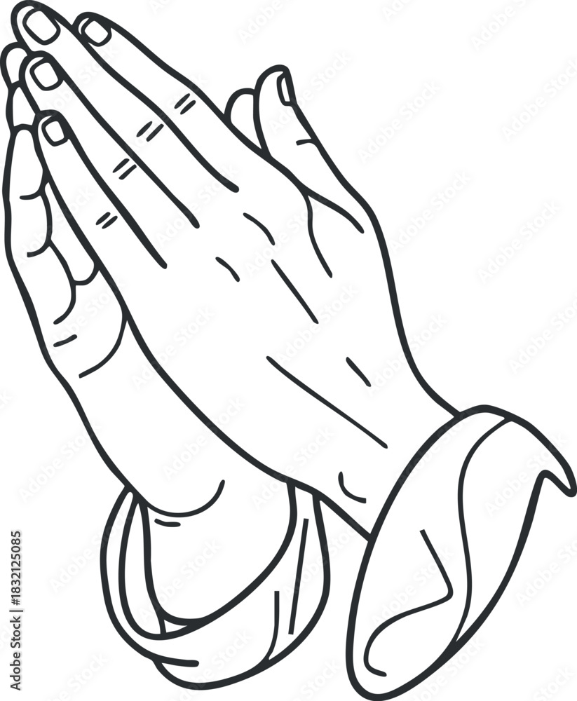 Obraz premium A pair of hands in a praying position in outline vector style, suitable for religious or spiritual projects