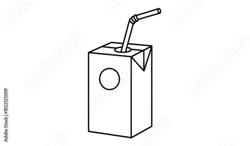 Simple juice box illustration with straw black and white outline beverage container drink packaging minimalist design silhouette