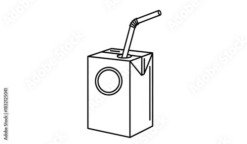 Simple juice box illustration with straw silhouette a clean and minimalist design for beverage packaging and healthy drink concepts in black and white silhouette