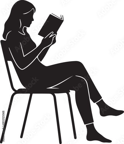 silhouette of a woman reading book on a white background