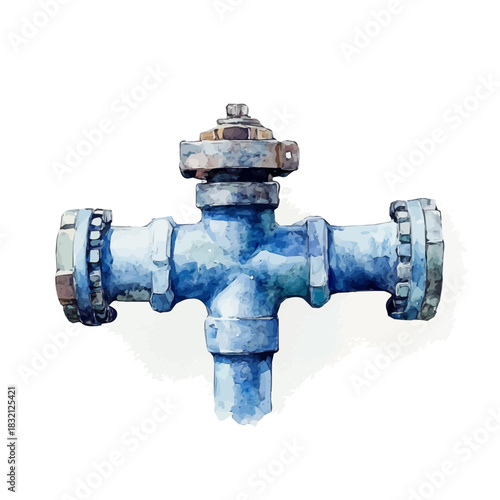Elegant blue irrigation pipe connectors painting design collection, Hand-painted watercolor style, vectorized, vector set available in EPS, Simple design, EPS format set