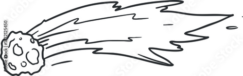 A comet with a bright tail in minimalist outline vector style, perfect for astronomy-themed designs and educational materials