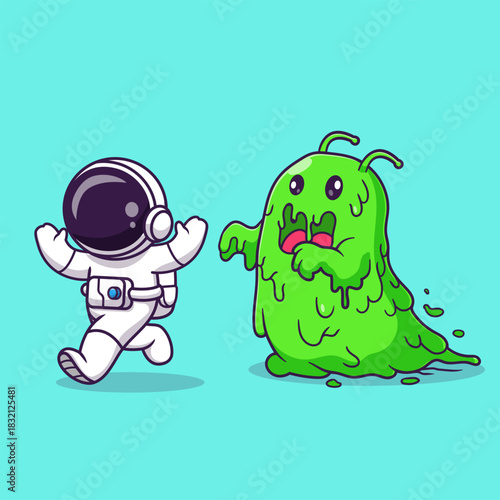 Cute Astronaut Run Away From Monster Cartoon