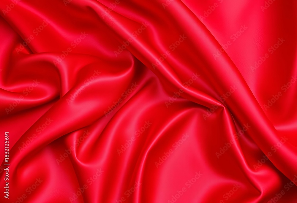Obraz premium Luxurious crimson satin silk fabric, shimmering folds, wave, detail