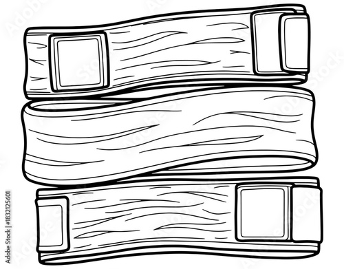 Fabric resistance bands set vector illustration. Outline drawing of three fitness loop bands for gym workout or home exercise. Sports equipment icon isolated on white.