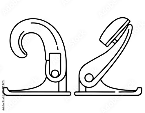 Stroller hook vector icon. Outline illustration of a baby carriage bag hanger or carabiner clip. Parenting accessory design element isolated on white background