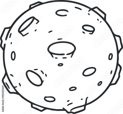 A simple outline illustration of a moon with craters in a minimalist vector style, suitable for educational materials or space-themed designs