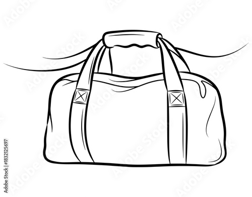 Sports duffel bag vector illustration. Hand drawn sketch of a gym or travel luggage with handle and zipper isolated on white background.