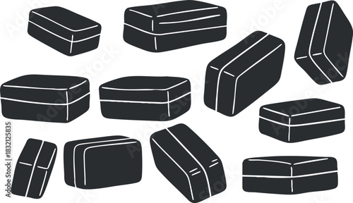 A set of various loaf bread designs in black and white minimalist vector style, ideal for food packaging and branding