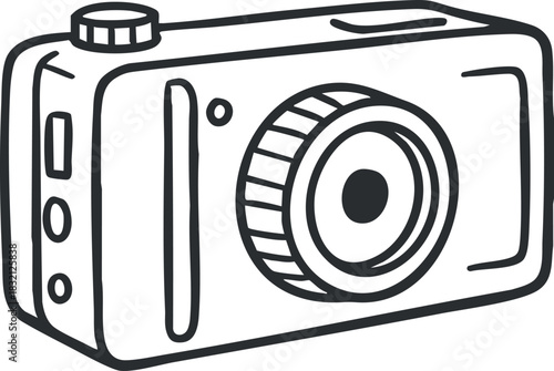 A simple outline illustration of a camera in minimalist vector style, perfect for photography-related projects